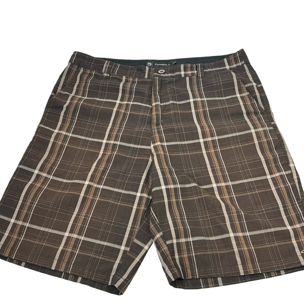 O'Neill Men's brown plaid bermuda shorts